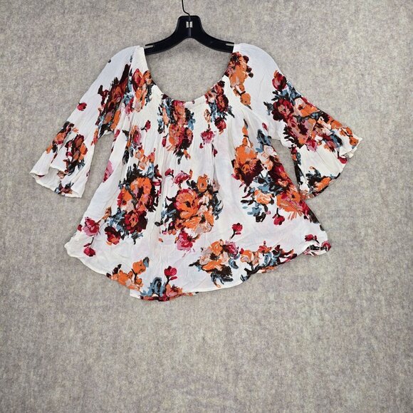 Altard State Floral Bell Sleeve Top M White Multicolor Lightweight Rayon Blend - Picture 1 of 9